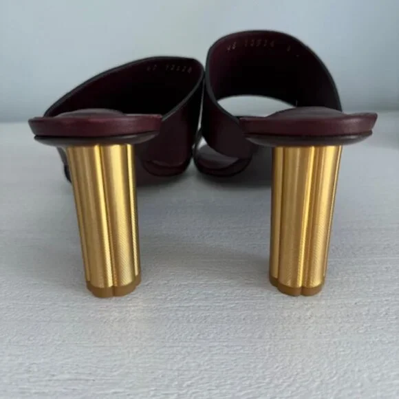 Salvatore Ferragamo Burgundy Sandals with Gold Heel - Picture 2 of 7